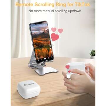 ADZERD Remote Control for TikTok, Page Turner for iPad iPhone, Bluetooth Camera Video Recording Remote, Scrolling Ring for TIK Tok, iPhone, iPad, iOS, Android - White