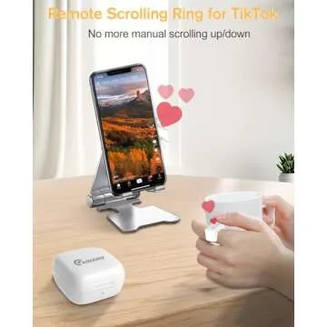 ADZERD Remote Control for TikTok, Page Turner for iPad iPhone, Bluetooth Camera Video Recording Remote, Scrolling Ring for TIK Tok, iPhone, iPad, iOS, Android - White