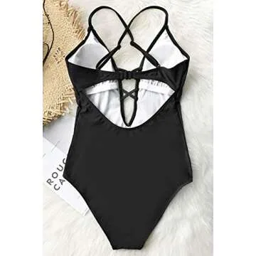 CUPSHE Women's Ladies Vintage Lace Bikini Set Beach Swimwear Bathing Suit One Piece Swimsuit, M Black