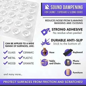 Soft Close Cabinet Bumper 100 PCS Clear Adhesive Rubber Bumper Sound Dampening for Drawers Cutting B...