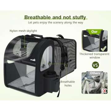 Pecute Pet Carrier Backpack, Dog Carrier Backpack, Expandable with Breathable Mesh for Small Dogs Cats Puppies, Pet Backpack Bag for Hiking Travel Camping Outdoor Hold Pets Up to 18 Lbs