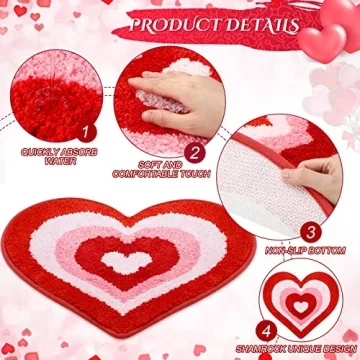 Cindeer Heart Shaped Non Slip Bathroom Rug for Valentine's Day
