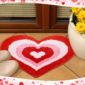Cindeer Heart Shaped Non Slip Bathroom Rug for Valentine's Day