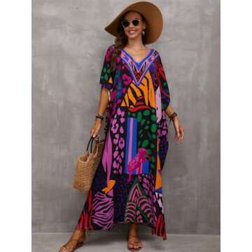 Kaftan Dresses for Women Plus Size Bathing Suit Cover up Caftan Maxi Beach Dresses Dark Purple