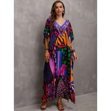 Kaftan Dresses for Women Plus Size Bathing Suit Cover up Caftan Maxi Beach Dresses Dark Purple