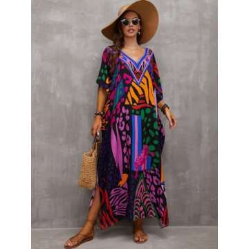 Kaftan Dresses for Women Plus Size Bathing Suit Cover up Caftan Maxi Beach Dresses Dark Purple