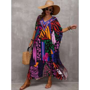 Kaftan Dresses for Women Plus Size Bathing Suit Cover up Caftan Maxi Beach Dresses Dark Purple