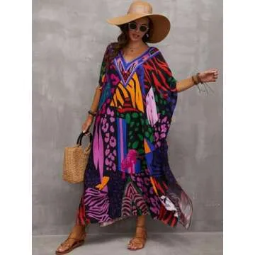 Kaftan Dresses for Women Plus Size Bathing Suit Cover up Caftan Maxi Beach Dresses Dark Purple