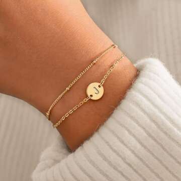 MONOZO Initial Bracelets for Teen Girls Gifts Trendy Stuff - Gold Plated Letter Initial Bracelet Dai...