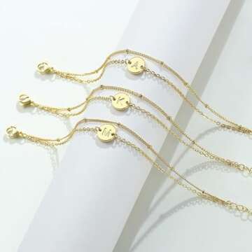 MONOZO Initial Bracelets for Teen Girls Gifts Trendy Stuff - Gold Plated Letter Initial Bracelet Dainty Disc Letter J Initial Bracelets for Girls Women Gold Bracelets for Women Girls Jewelry Gifts