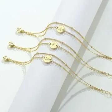 MONOZO Initial Bracelets for Teen Girls Gifts Trendy Stuff - Gold Plated Letter Initial Bracelet Dainty Disc Letter J Initial Bracelets for Girls Women Gold Bracelets for Women Girls Jewelry Gifts