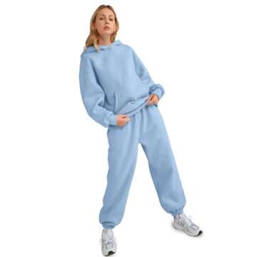 AUTOMET Sweatsuits Women 2 Piece Outfit Lounge Two Piece Sets Fall Fashion 2025 Tracksuits Oversized Sweatshirt and Sweatpants Casual Teen Girls Clothing LightBlue M