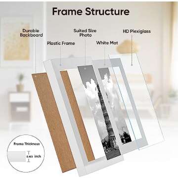 Nacial Picture Frames, White 5x7 Picture Frame Set of 4, Photo Frame Display 4x6 Photo with Mat and 5x7 photo without Mat, Picture Frames Collage for Wall or Tabletop