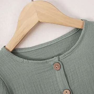 GLIGLITTR Toddler Baby Girl Cotton Linen Dress Long Sleeve Crew Neck Dresses Button Down Sundress Casual Fall White Dress (Green, 3-4T)