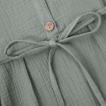 GLIGLITTR Toddler Baby Girl Cotton Linen Dress Long Sleeve Crew Neck Dresses Button Down Sundress Casual Fall White Dress (Green, 3-4T)