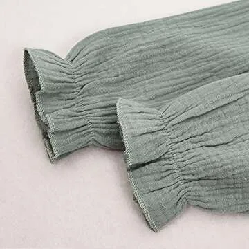 GLIGLITTR Toddler Baby Girl Cotton Linen Dress Long Sleeve Crew Neck Dresses Button Down Sundress Casual Fall White Dress (Green, 3-4T)