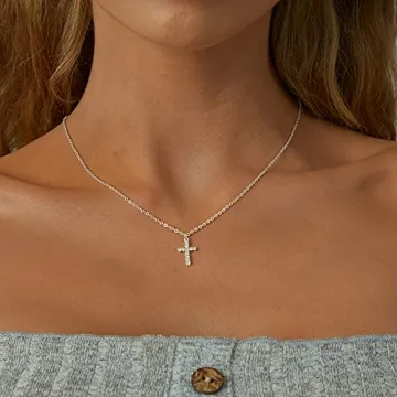 Tewiky Dainty Silver Cross Necklace Women Faith Jewelry