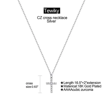 Tewiky Dainty Silver Cross Necklace Women Faith Jewelry