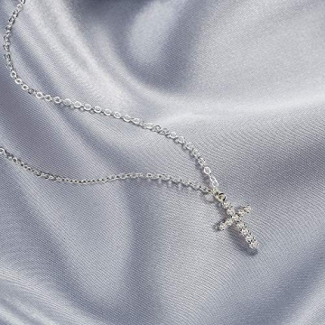 Tewiky Dainty Silver Cross Necklace Women Faith Jewelry