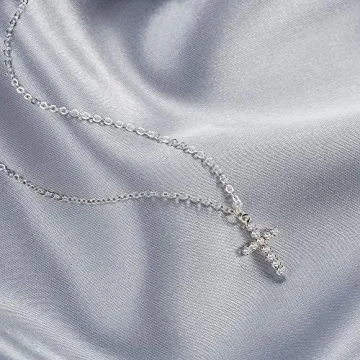 Tewiky Dainty Silver Cross Necklace Women Faith Jewelry