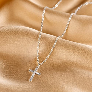 Tewiky Dainty Silver Cross Necklace Women Faith Jewelry