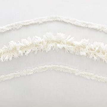 Sweet Jojo Designs Bohemian Boho Chic Ivory Macrame Tufted Tassel Decorative Bathroom Bath Shower Curtain Cream Textured Minimalist Off White Cotton Fringe Farmhouse Neutral Rustic 72x72 Room Decor