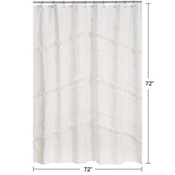 Sweet Jojo Designs Bohemian Boho Chic Ivory Macrame Tufted Tassel Decorative Bathroom Bath Shower Curtain Cream Textured Minimalist Off White Cotton Fringe Farmhouse Neutral Rustic 72x72 Room Decor