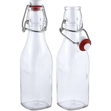 Estilo Swing Top Easy Cap Clear Glass Bottles with Caps, Round, 8.5 oz, Set of 6 - Standard Size, Flip Top Glass Bottles to Store Home Brews, Oils, Vinaigrettes, Wines, Beer, Teas - Syrup Bottles