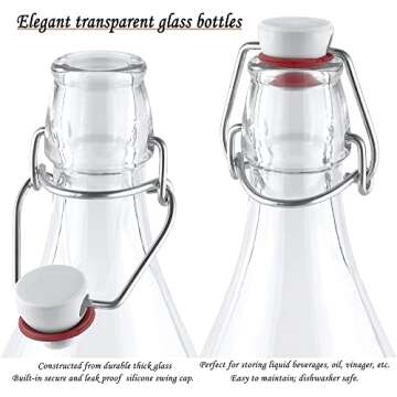 Estilo Swing Top Easy Cap Clear Glass Bottles with Caps, Round, 8.5 oz, Set of 6 - Standard Size, Flip Top Glass Bottles to Store Home Brews, Oils, Vinaigrettes, Wines, Beer, Teas - Syrup Bottles