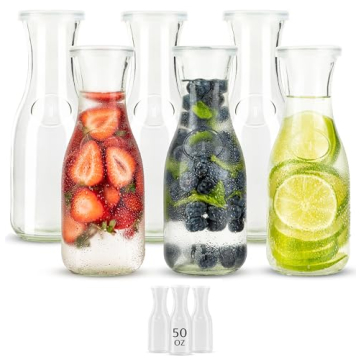 Kook Carafe Set - 6 Mini Glass Carafes with Lids for Every Occasion