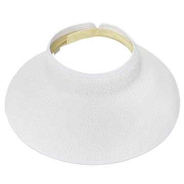 Sun Visor Hats for Women- UV UPF 50+ Wide Brim Roll Up Straw Sun Protection Hat Ponytail Summer Beac...