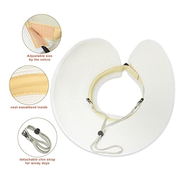 Sun Protection Wide Brim Straw Visor Hat for Women