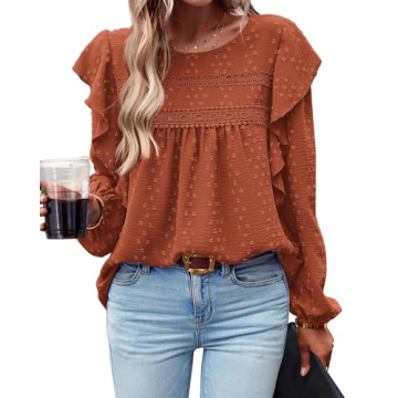 BTFBM Long Sleeve Swiss Dot Blouses for Women Dressy Casual Spring Fall Crewneck Boho Western Shirts...