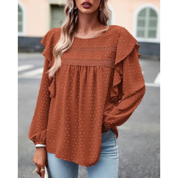 BTFBM Long Sleeve Swiss Dot Blouse for Women Dressy Casual