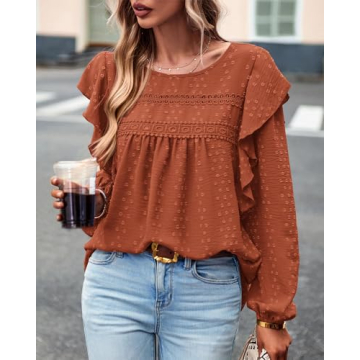 BTFBM Long Sleeve Swiss Dot Blouse for Women Dressy Casual