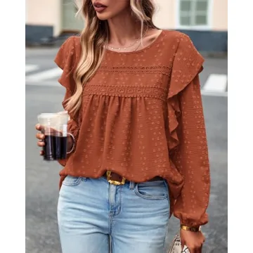 BTFBM Long Sleeve Swiss Dot Blouse for Women Dressy Casual