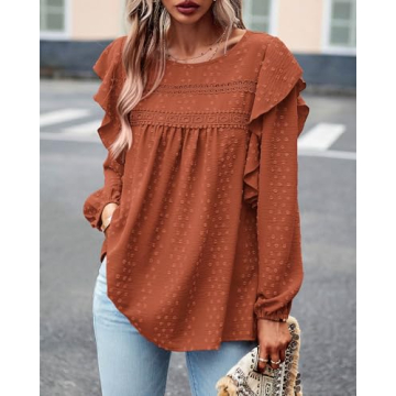 BTFBM Long Sleeve Swiss Dot Blouse for Women Dressy Casual