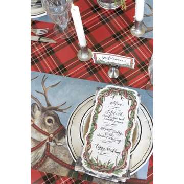Hester & Cook Red Plaid Paper Table Runner - Christmas Holiday Pattern for Parties or Weddings - Dis...