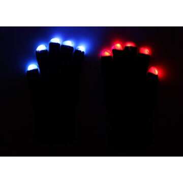 hndtek Deluxe Large Size LED Black 6 Light Flashing Modes Gloves, for Clubbing, Rave, Birthday, Electronic Dance, Disco, and Dubstep Party, Unisex Gloves,(1,Black)