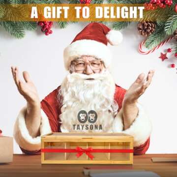 Tea Bag Organizer - Tea Organizer - Tea Storage Box with 4 Compartments (13.5" x 4" x 4.1") - Magnetic Lid & Clear Acrylic Window - Made of Bamboo - Keeps Tea Fresh - Perfect Gift for Tea Lovers