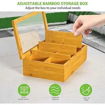Bamboo Tea Box with 8 Adjustable Compartments for Efficient Storage