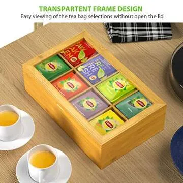 Bamboo Tea Box with 8 Adjustable Compartments for Efficient Storage