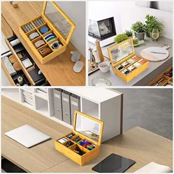 Bamboo Tea Box with 8 Adjustable Compartments for Efficient Storage