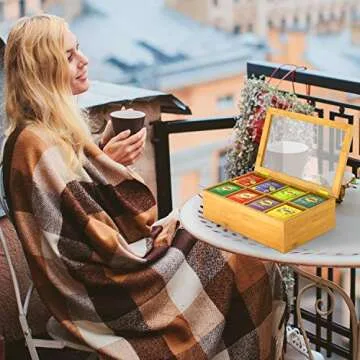 Bamboo Tea Box with 8 Adjustable Compartments for Efficient Storage
