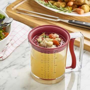 Swing-A-Way 32oz Grease Separator with Bottom Release - Dishwasher Safe, Innovative Design for Mess-Free Pouring, Incremental Measurement Markings for Accuracy (Red)