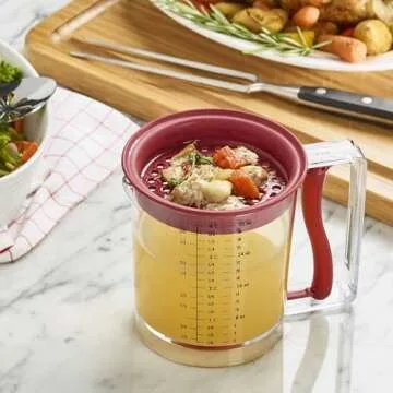 Swing-A-Way 32oz Grease Separator with Bottom Release - Dishwasher Safe, Innovative Design for Mess-Free Pouring, Incremental Measurement Markings for Accuracy (Red)