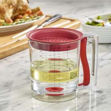 Swing-A-Way 32oz Grease Separator with Bottom Release - Dishwasher Safe, Innovative Design for Mess-Free Pouring, Incremental Measurement Markings for Accuracy (Red)