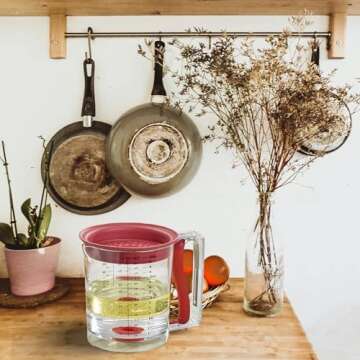 Swing-A-Way 32oz Grease Separator with Bottom Release - Dishwasher Safe, Innovative Design for Mess-Free Pouring, Incremental Measurement Markings for Accuracy (Red)