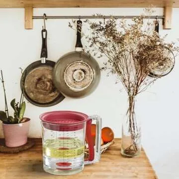 Swing-A-Way 32oz Grease Separator with Bottom Release - Dishwasher Safe, Innovative Design for Mess-Free Pouring, Incremental Measurement Markings for Accuracy (Red)