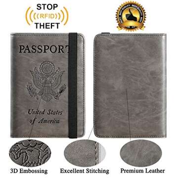 Passport Holder Cover Wallet Travel Essentials RFID Blocking Leather Card Case International Travel Must Haves Travel Accessories for Women Men(101#Coffee Grey)